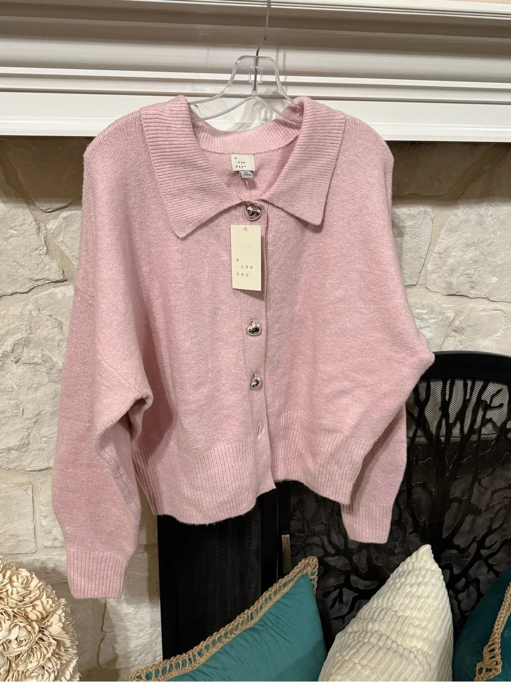 a new day Blush Pink Button-Front Collared Cardigan